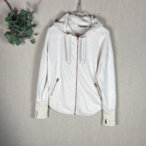 Athleta Tops - Athleta > White Zip Up Hooded Sweatshirt with Thumb Holes Small